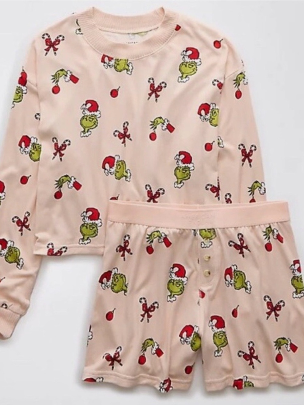 NWT American Eagle Outfitters Light Pink Grinch Pajama Set, Size XS - Picture 3 of 4